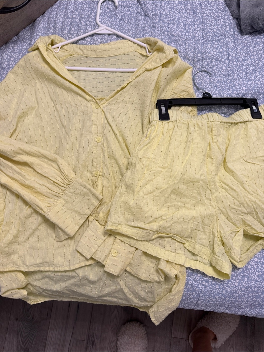 Women's Light Yellow Sleep Set - Button Front Top & Elastic Waist Shorts